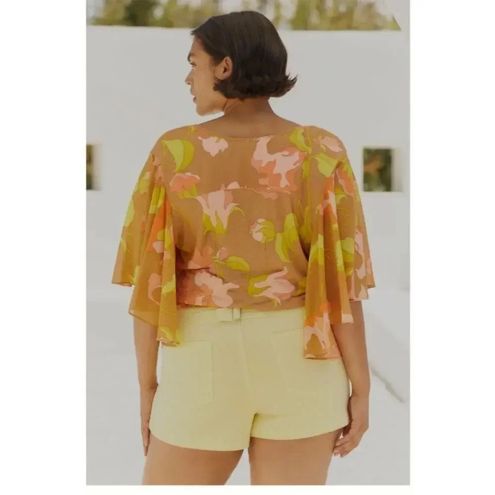 Anthropologie Tiny Olympia Faux-Wrap Top Floral Pretty Flowy Airy Size 3X - Picture 2 of 8